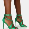 Public Desire Moana Satin Cross Over Strap Square Toe Stiletto Heels | Women Stilettos