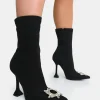 Public Desire Modena Nylon Diamantie Broach Cake Stand Heel Sock Ankle Boot | Women Sock Fit Boots