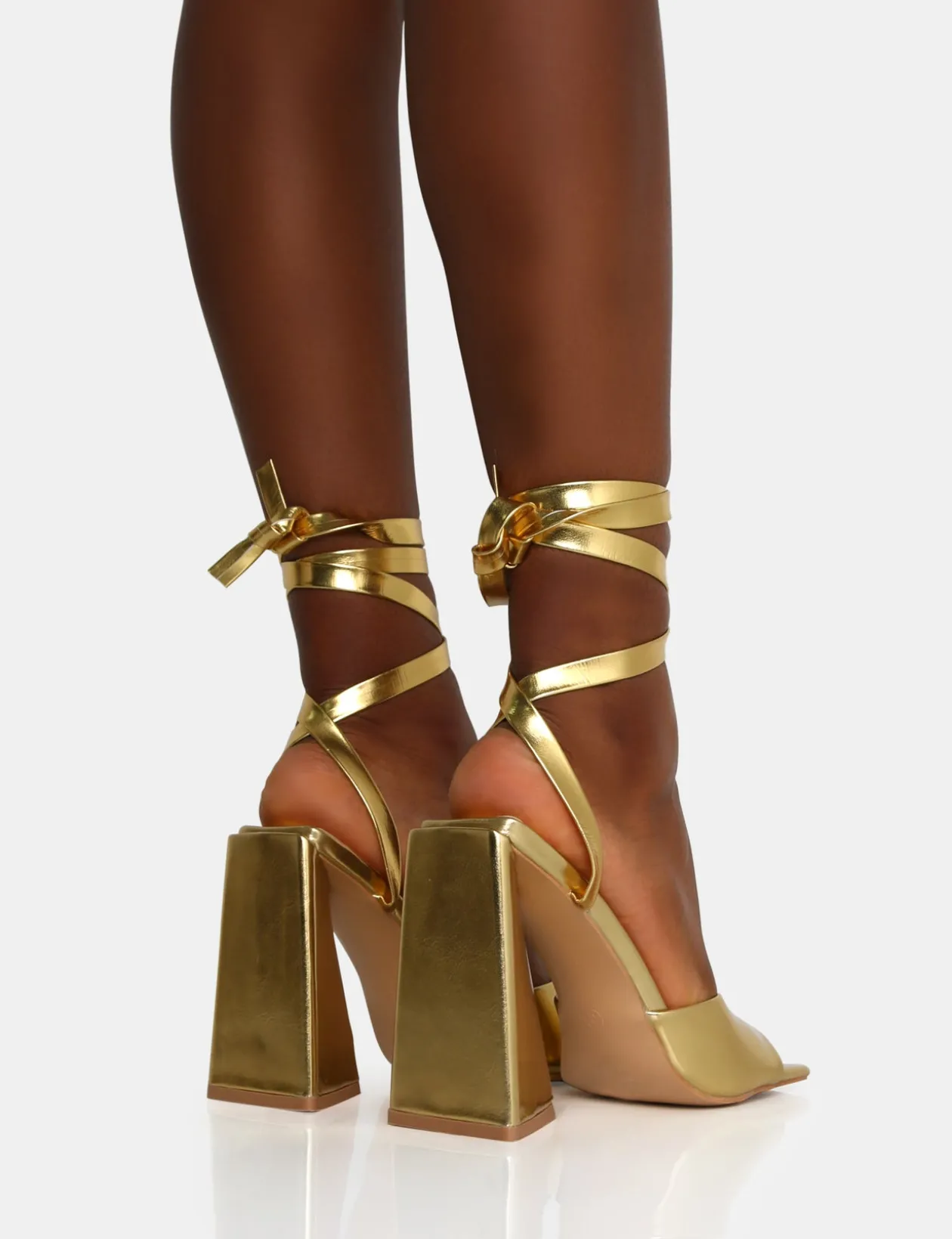 Public Desire Mojito Lace Up Pyramid Block Heels | Women Square Toe Heels
