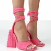 Public Desire Mojito Towelling Lace Up Pyramid Block Heels | Women Lace Up Heels
