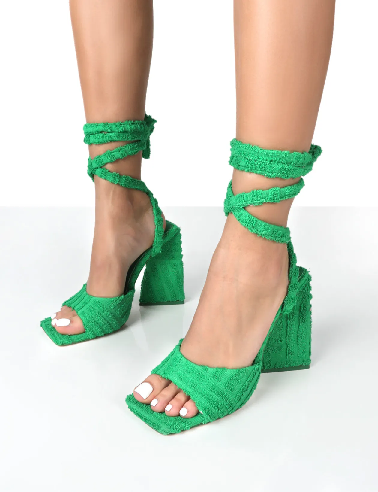Public Desire Mojito Towelling Lace Up Pyramid Block Heels | Women Lace Up Heels