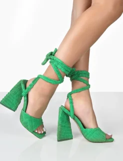 Public Desire Mojito Towelling Lace Up Pyramid Block Heels | Women Lace Up Heels