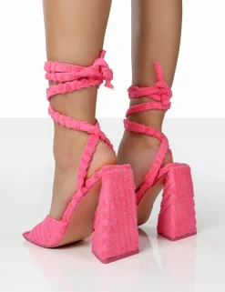 Public Desire Mojito Towelling Lace Up Pyramid Block Heels | Women Lace Up Heels