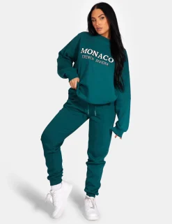 Public Desire Monaco Embroidered Sweatshirt Forest Green | Women Sweatshirt & Hoodies