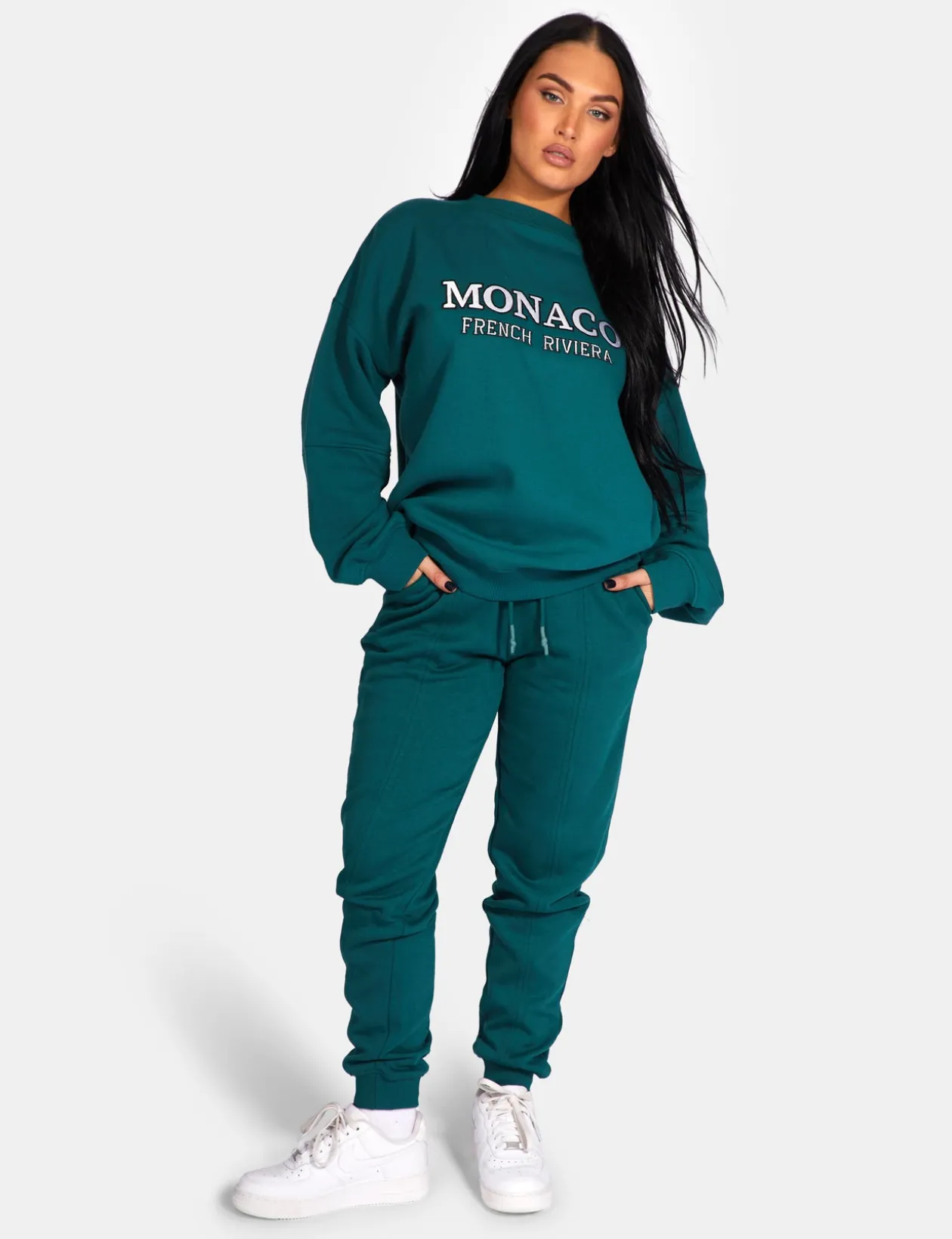 Public Desire Monaco Embroidered Sweatshirt Forest Green | Women Sweatshirt & Hoodies