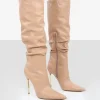Public Desire Monica Pu Pointed Toe Stiletto Knee High Boots | Women Knee High Boots