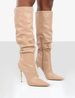 Public Desire Monica Pu Pointed Toe Stiletto Knee High Boots | Women Knee High Boots
