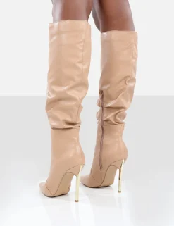 Public Desire Monica Pu Pointed Toe Stiletto Knee High Boots | Women Knee High Boots