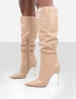 Public Desire Monica Pu Pointed Toe Stiletto Knee High Boots | Women Knee High Boots