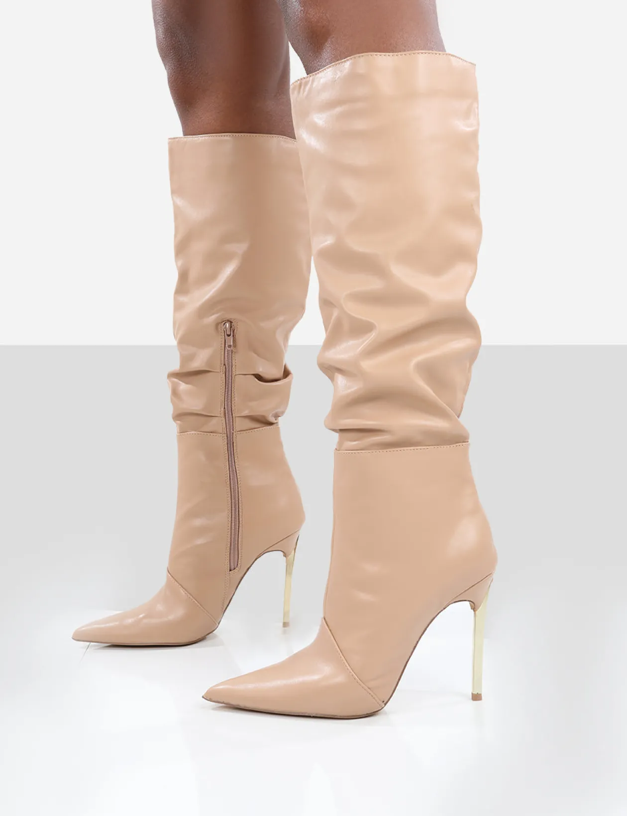 Public Desire Monica Pu Pointed Toe Stiletto Knee High Boots | Women Knee High Boots