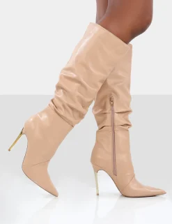 Public Desire Monica Pu Pointed Toe Stiletto Knee High Boots | Women Knee High Boots