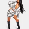 Public Desire Monochrome Textured Check Cropped Blazer Ivory | Women Outerwear & Jackets