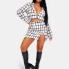 Public Desire Monochrome Textured Check Mini Skirt Ivory | Women Skirts