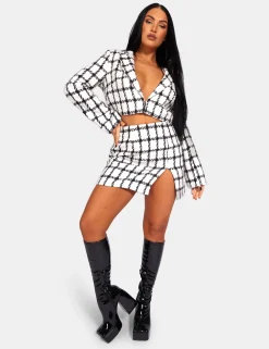 Public Desire Monochrome Textured Check Mini Skirt Ivory | Women Skirts