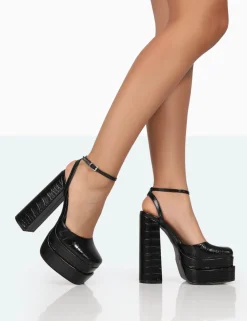 Public Desire Moonchild Croc Closed Toe Statement Platform Block Heels | Women Platform Heels