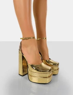 Public Desire Moonchild Croc Closed Toe Statement Platform Block Heels | Women Platform Heels