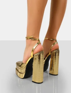 Public Desire Moonchild Croc Closed Toe Statement Platform Block Heels | Women Platform Heels