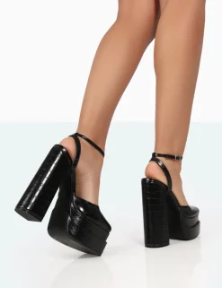 Public Desire Moonchild Croc Closed Toe Statement Platform Block Heels | Women Platform Heels