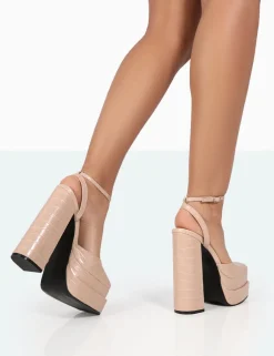 Public Desire Moonchild Croc Closed Toe Statement Platform Block Heels | Women Platform Heels