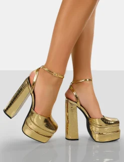 Public Desire Moonchild Croc Closed Toe Statement Platform Block Heels | Women Platform Heels