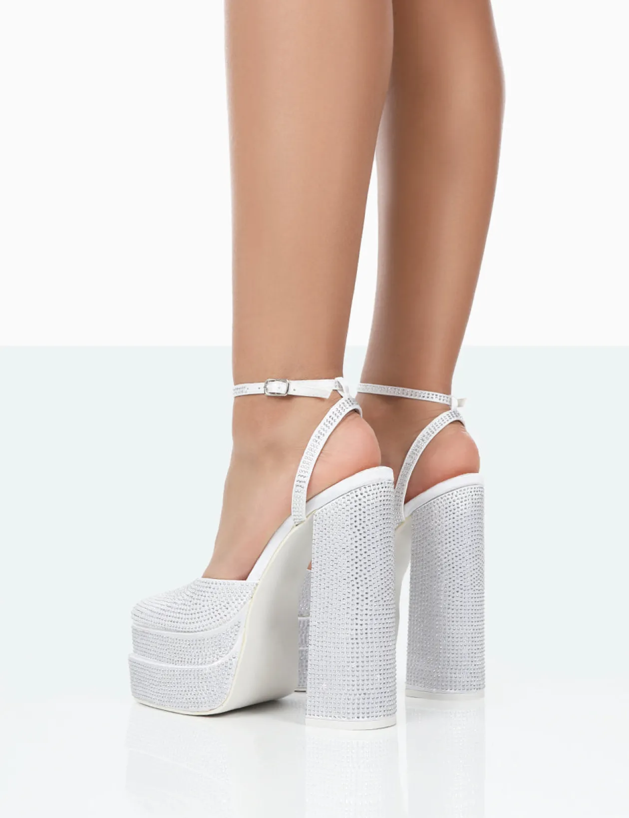 Public Desire Moonchild Diamante Satin Closed Toe Statement Platform Block Heels | Women Block Heels