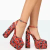 Public Desire Moonchild Floral Satin Closed Toe Statement Platform Block Heels | Women Platform Heels