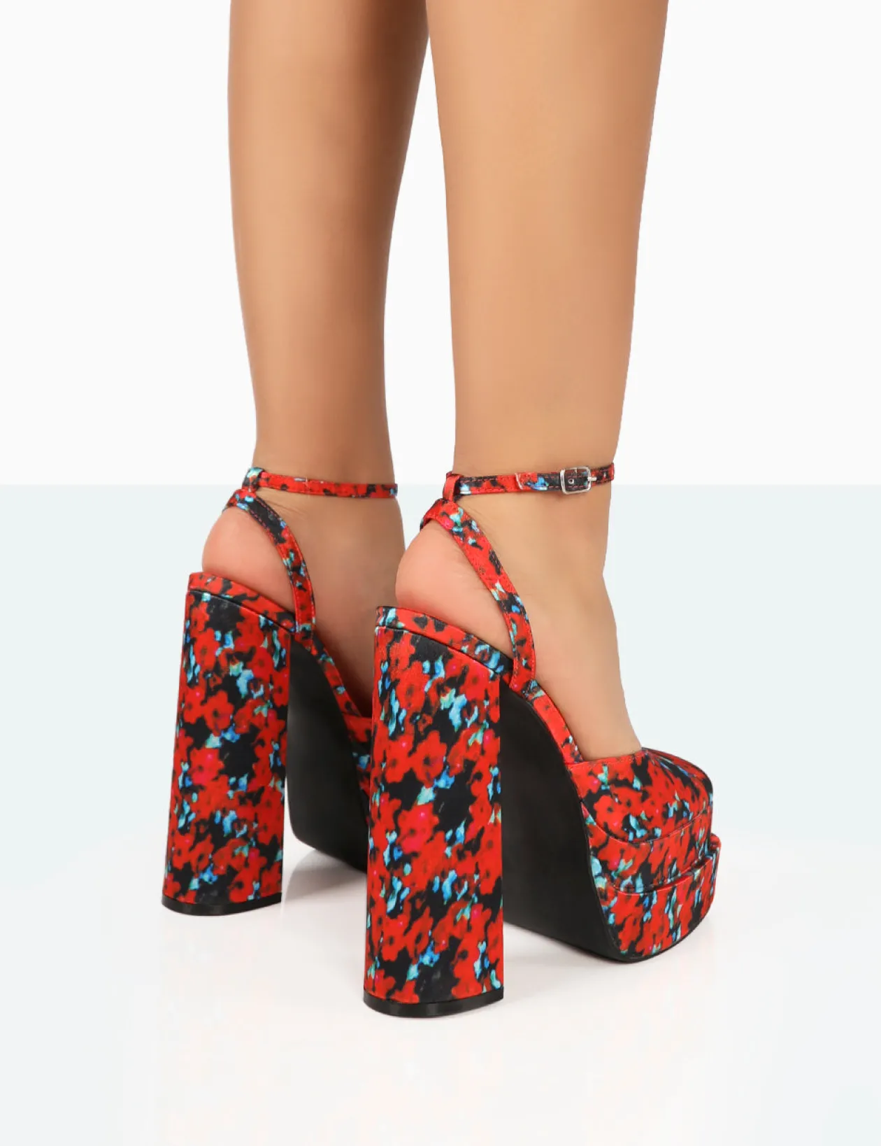 Public Desire Moonchild Floral Satin Closed Toe Statement Platform Block Heels | Women Platform Heels