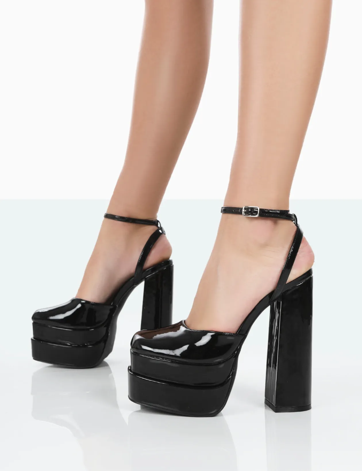 Public Desire Moonchild Patent Closed Toe Statement Platform Block Heels | Women Platform Heels