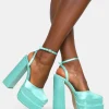 Public Desire Moonchild Satin Closed Toe Statement Platform Block Heels | Women Platform Heels