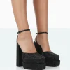 Public Desire Moonchild Sparkly Diamante Satin Closed Toe Statement Platform Block Heels | Women Block Heels