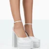 Public Desire Moonchild Wide Fit Diamante Satin Closed Toe Statement Platform Block Heels | Women Wide Fit Heels