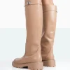 Public Desire More Fun Pu Round Toe Chunky Sole Knee High Boots | Women Chunky Boots