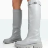 Public Desire More Fun Pu Round Toe Chunky Sole Knee High Boots | Women Chunky Boots