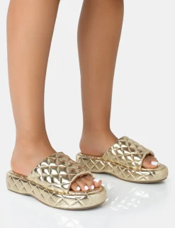 Public Desire Mykonos Flatform Quilted Slider Sandals | Women Chunky Sandals