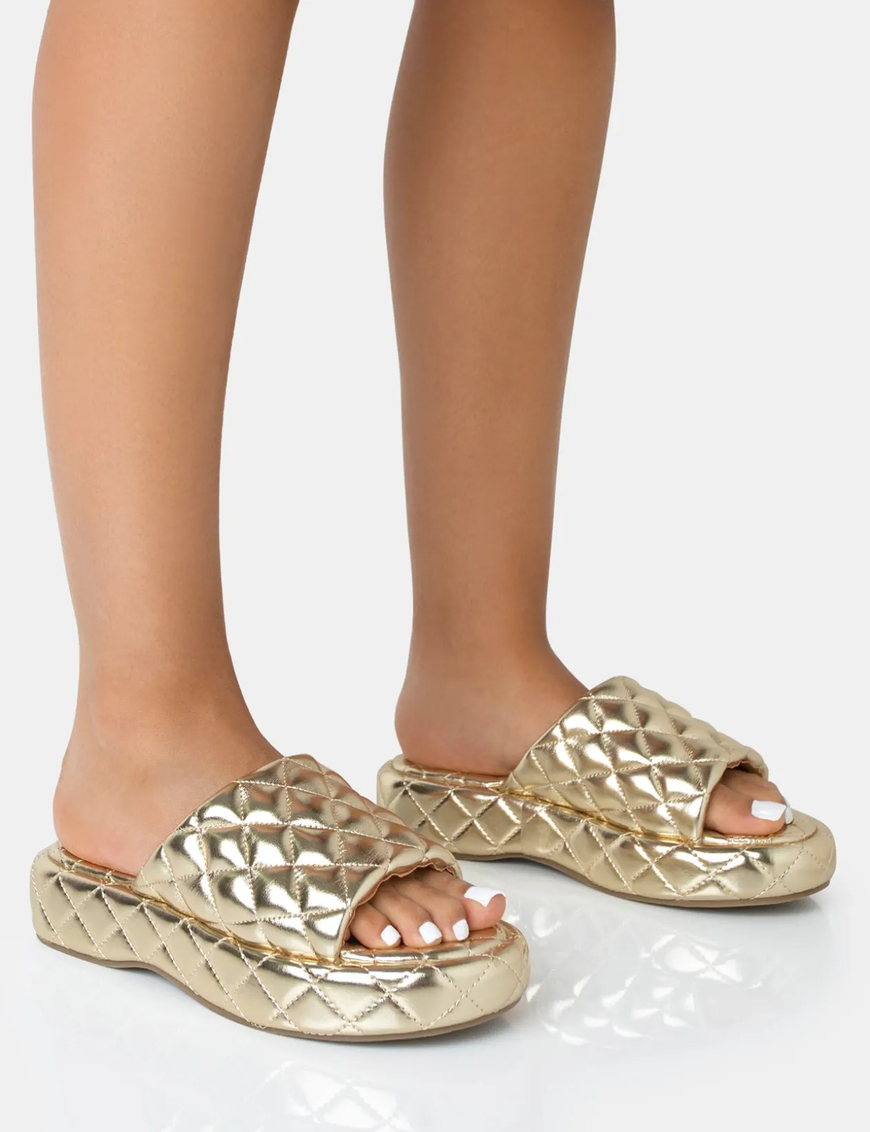Public Desire Mykonos Flatform Quilted Slider Sandals | Women Chunky Sandals