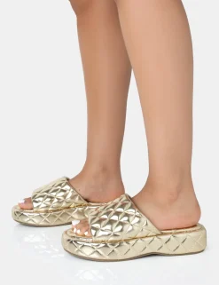 Public Desire Mykonos Flatform Quilted Slider Sandals | Women Chunky Sandals