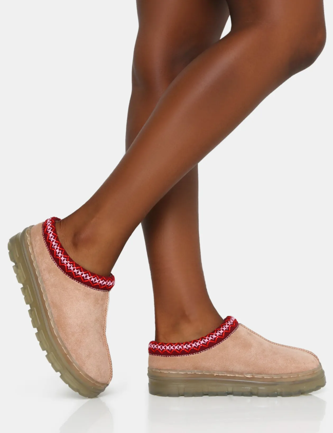 Public Desire Nala Faux Suede Embroidered Slipper Platform Boots | Women Ultra Mini Boots