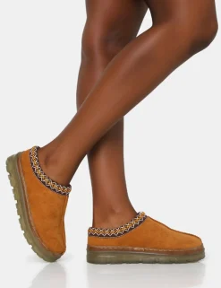 Public Desire Nala Faux Suede Embroidered Slipper Platform Boots | Women Ultra Mini Boots