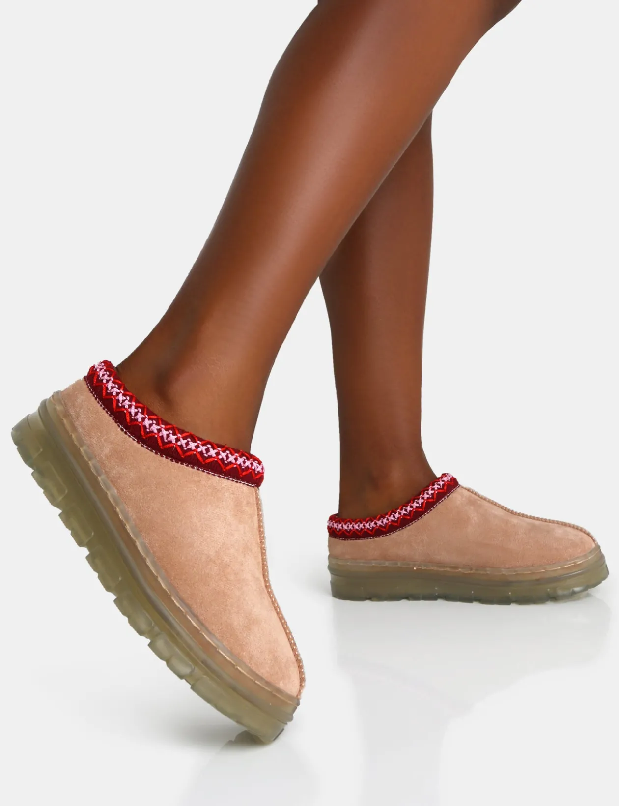 Public Desire Nala Faux Suede Embroidered Slipper Platform Boots | Women Ultra Mini Boots