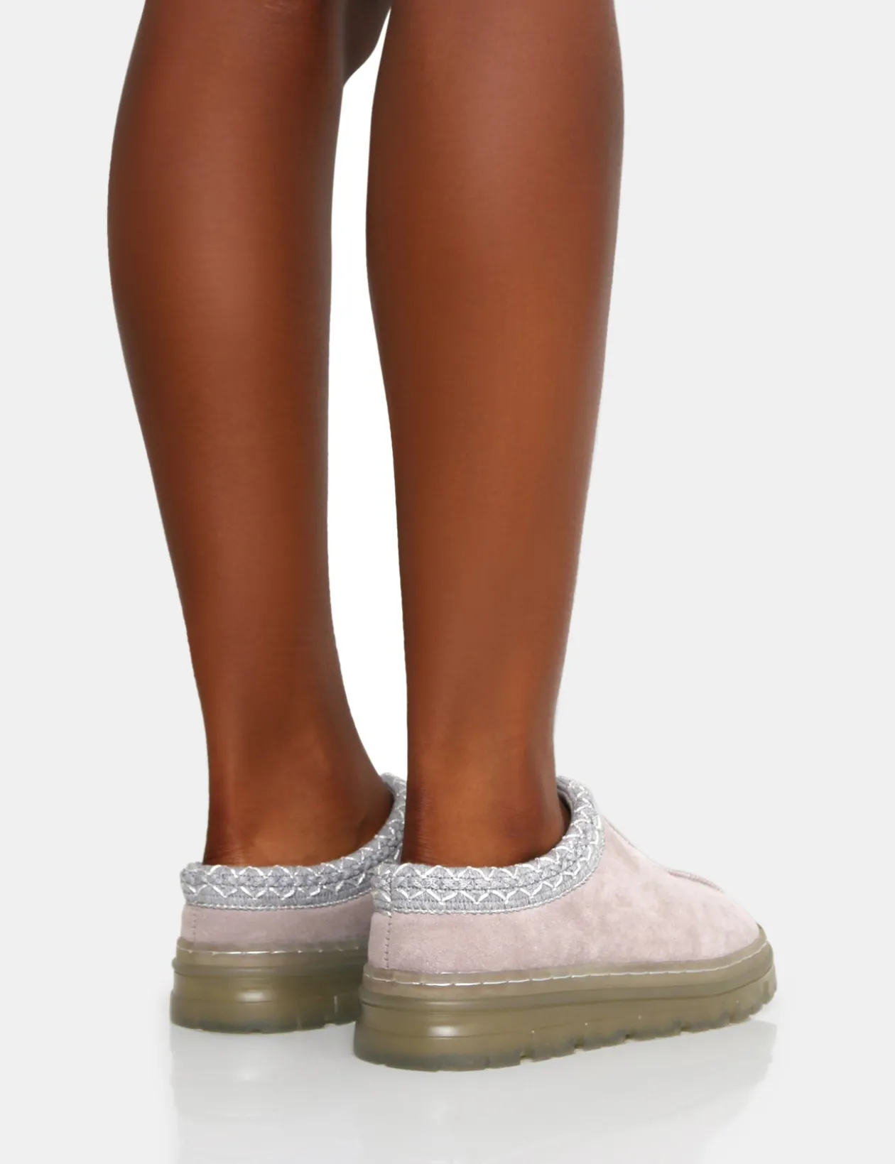 Public Desire Nala Light Faux Suede Embroidered Slipper Platform Boots | Women Ultra Mini Boots
