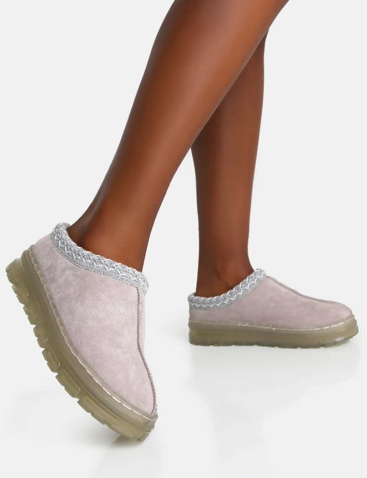 Public Desire Nala Light Faux Suede Embroidered Slipper Platform Boots | Women Ultra Mini Boots