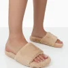 Public Desire Namaste Beige Fluffy Faux Fur Slippers | Women Slippers
