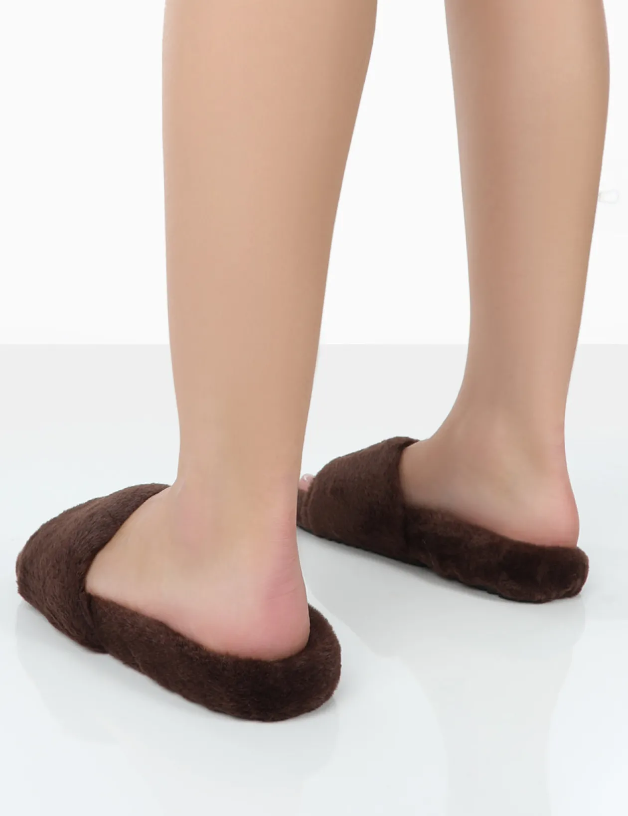 Public Desire Namaste Chocolate Fluffy Faux Fur Slippers | Women Slippers