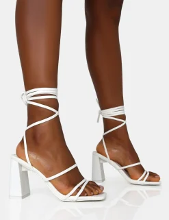 Public Desire Natty Pu Lace Up Square Toe Mid Block Heels | Women Square Toe Heels