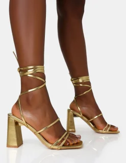 Public Desire Natty Pu Lace Up Square Toe Mid Block Heels | Women Square Toe Heels