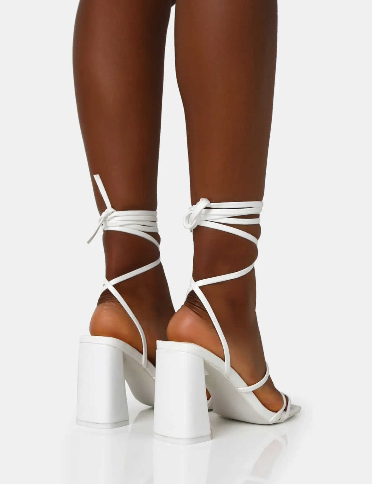 Public Desire Natty Pu Lace Up Square Toe Mid Block Heels | Women Square Toe Heels