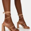 Public Desire Natty Wide Fit Pu Lace Up Square Toe Mid Block Heels | Women Wide Fit Heels