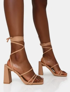 Public Desire Natty Wide Fit Pu Lace Up Square Toe Mid Block Heels | Women Wide Fit Heels