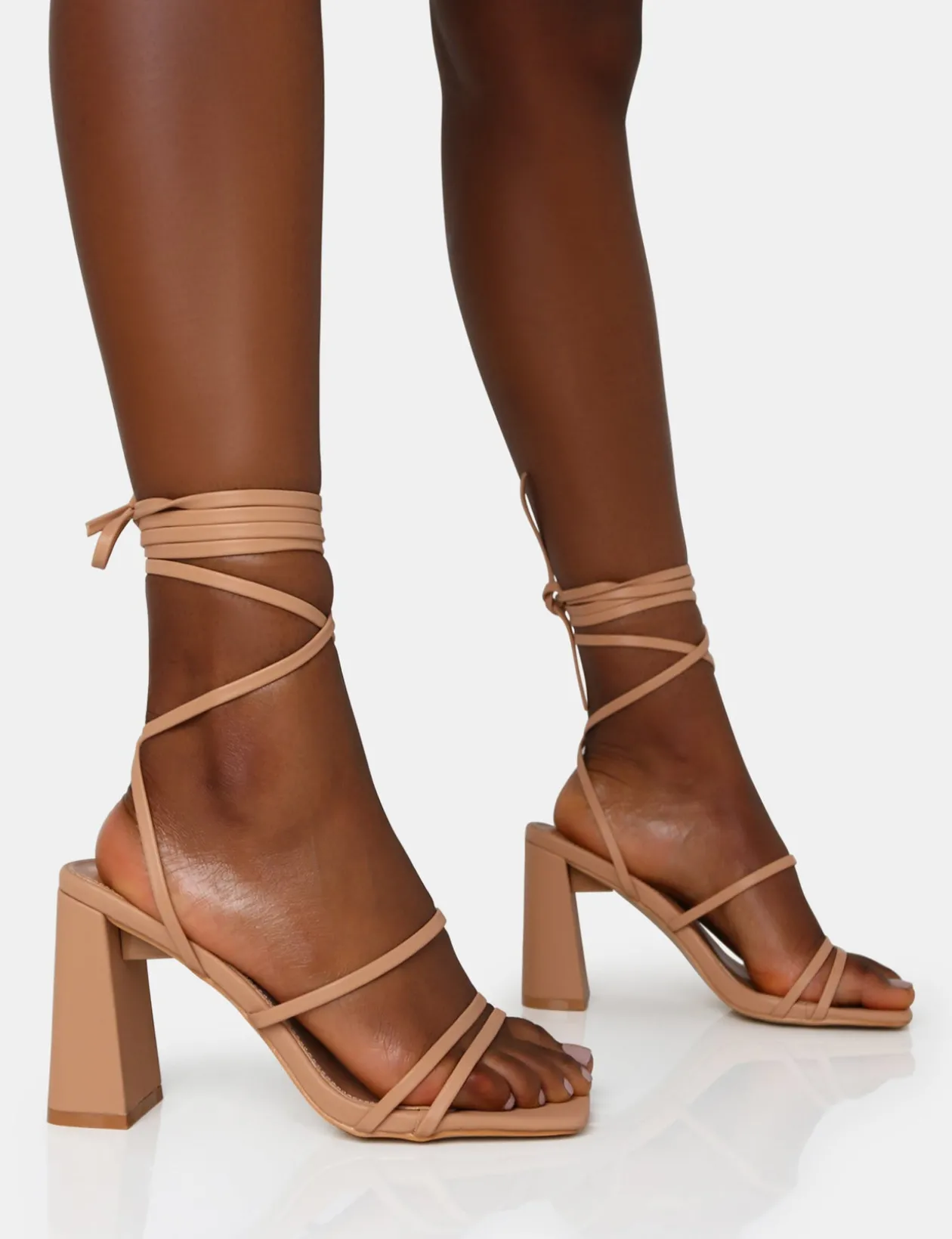 Public Desire Natty Wide Fit Pu Lace Up Square Toe Mid Block Heels | Women Wide Fit Heels