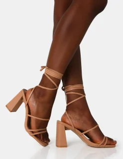 Public Desire Natty Wide Fit Pu Lace Up Square Toe Mid Block Heels | Women Wide Fit Heels